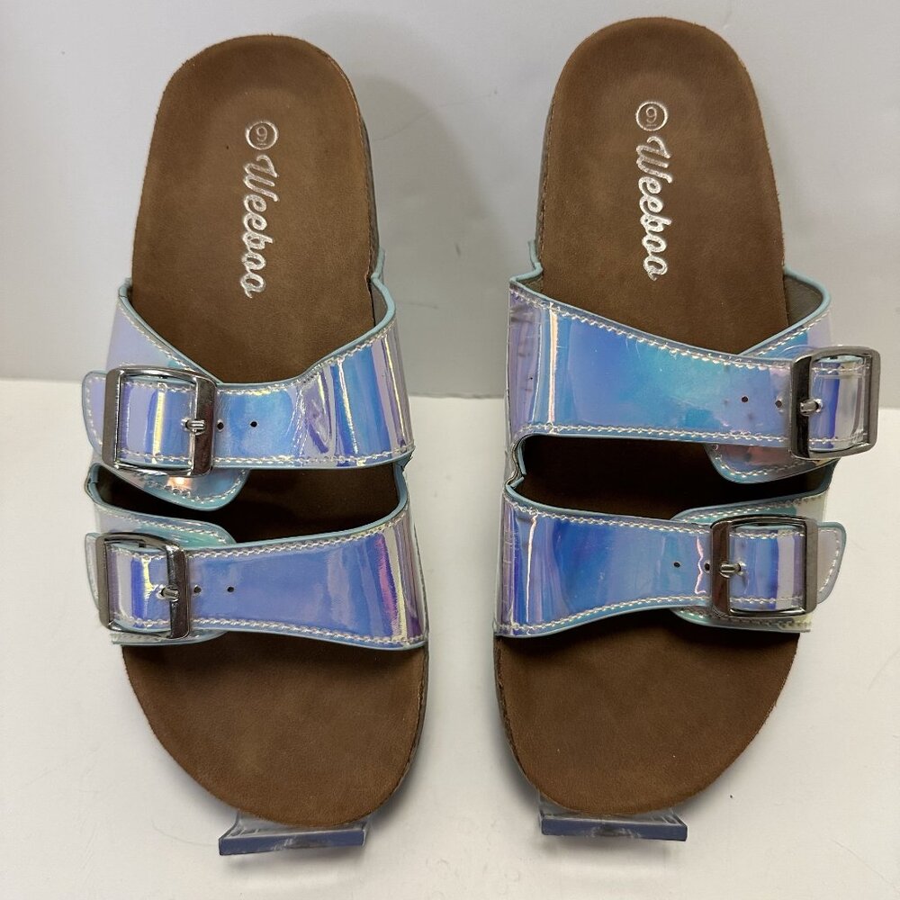 Weebo Women's Size 9 Sandals Holographic Slip On Comfort Flats